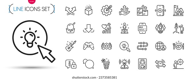 Pack of Clown, Download and Ice maker line icons. Include Romantic dinner, Growth chart, Survey progress pictogram icons. Messenger, Wholesale goods, Success signs. Augmented reality. Vector