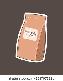 Pack of coffee beans. Minimalistic and modern design with coffee beans branch.
