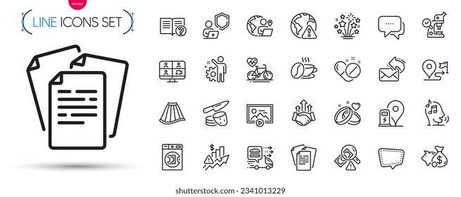 Pack of Coffee cup, Piggy bank and Cardio bike line icons. Include Employee, Deal, Voicemail pictogram icons. Medical pills, Message, Fireworks stars signs. Outsource work, Food delivery. Vector