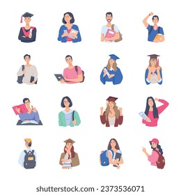 Pack of College Characters Flat Illustration 

