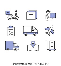 Pack of color linear icons for the delivery of goods