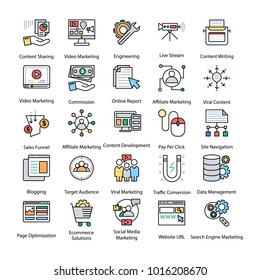 Pack of Colored Internet and Digital Marketing icons