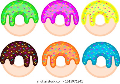 pack of colorful doughnuts with icing and sprinkles donut chocolate strawberry 