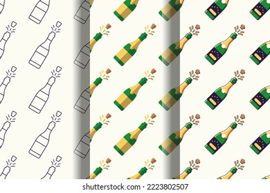 Pack of colorful seamless vector patterns of champagne