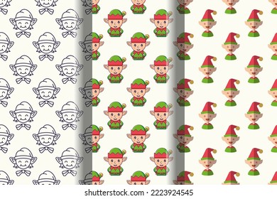 Pack of colorful seamless vector patterns of Christmas elf 