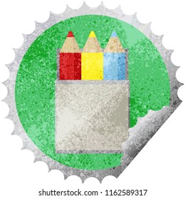 conjunto de lápices de colores ilustración vectorial gráfica estampilla adhesiva redonda