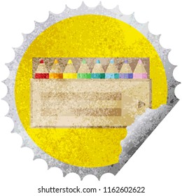pack of coloring pencils graphic vector illustration round sticker stamp