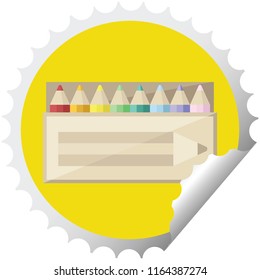 conjunto de lápices de colores ilustración vectorial gráfica estampilla adhesiva redonda