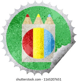 pack of coloring pencils graphic vector illustration round sticker stamp