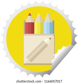conjunto de lápices de colores ilustración vectorial gráfica estampilla adhesiva redonda