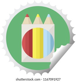 pack of coloring pencils graphic vector illustration round sticker stamp