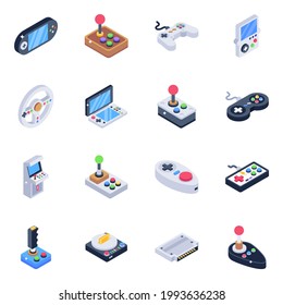 Pack of Column Control and Joysticks Isometric Icons 