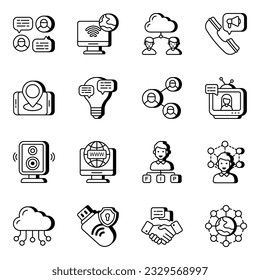 Paquete de comunicación e iconos lineales en chats

