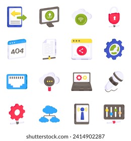 Paquete de iconos planos de comunicación y medios

