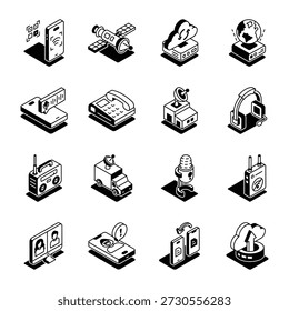 Pack of Communication and Media Isometric Style Icons 