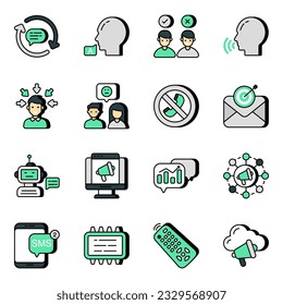 Paquete de iconos planos de comunicación y negociación

