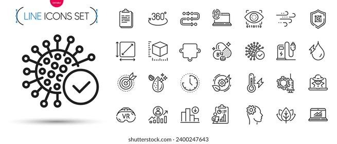 Pack of Computer fingerprint, Square area and Coronavirus vaccine line icons. Include Cobalamin vitamin, Qr code, Package size pictogram icons. Puzzle, Coronavirus, Methodology signs. Vector