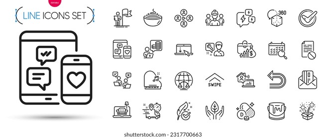 Pack of Confirmed, Salary and Furniture line icons. Include Search calendar, Fireworks, Hypoallergenic tested pictogram icons. Scroll down, Augmented reality, Vitamin d signs. Stress. Vector