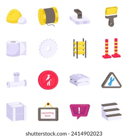 Pack of Construction Accessories Flat Icons

