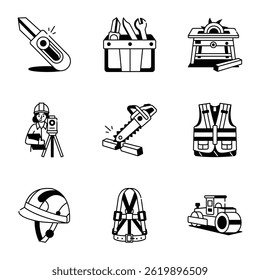Paquete de accesorios de construcción y herramientas Doodle Iconos 
