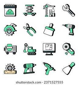 Paquete de Iconos planos de equipo de construcción

