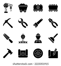 Pack of Construction Equipment Solid Icons 
