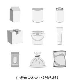 Pack container can box bag jar tube mockup icon set flat isolated vector illustration