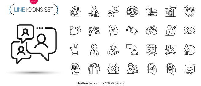 Paket mit Copyrighern, Hochzeitsringen und Malerzeilensymbolen. Legen Sie Diskriminierung, Hörner Hand, Yoga Piktogramm Icons ein. Lieferant, Treueprogramm, Globale Geschäftszeichen. 5g Internet. Vektorgrafik