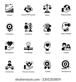 Pack of Core Values Glyph Icons 

