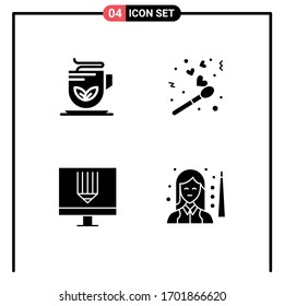 Pack of creative Solid Glyphs of cup; computer; wellness; match; development Editable Vector Design Elements