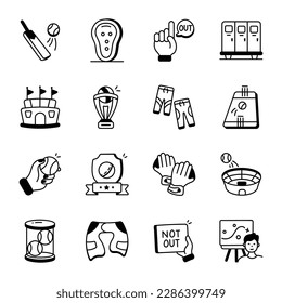 Pack of Cricket Sport Hand Drawn Icons 

