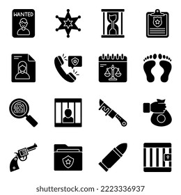 Pack of Crime and Justice Solid Icons 

