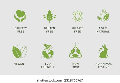 pack cruelty free badges, green badges, logos, health icons