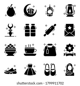 Pack of Cultural Eid Solid Icons 