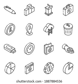
Pack of Currency and Configuration Glyph Isometric Icons 