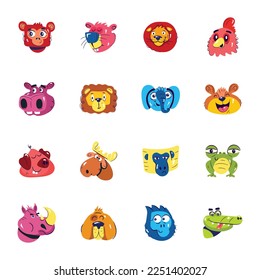 Pack of Cute Animal Face Flat Stickers 
