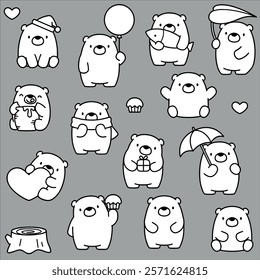 Pack cute bear design art stickers
