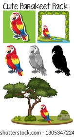 A pack of cute parrot illustration