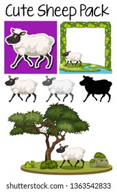 Pack of cute sheep illustration