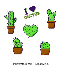 pack cute sticker cactus in white