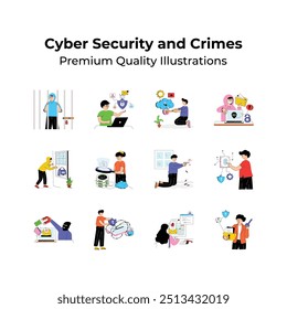 Pack of cyber security and protection flat illustration