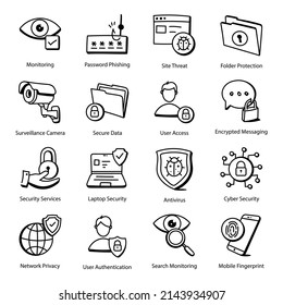 Pack of Cybersecurity Doodle Icons 

