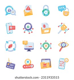 Pack of Cybersecurity Flat Icons 

