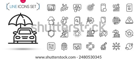 Pack of Dao, Search files and Kpi line icons. Include Smartphone recovery, Cogwheel dividers, Recovery phone pictogram icons. Filter, Seo marketing, Star signs. Shield, Vip internet. Vector