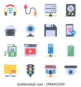 Pack of Data Server and Hardware Flat Icons 