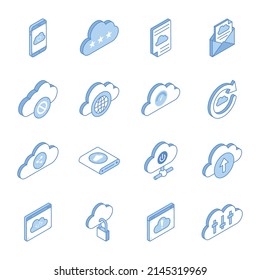 Paquete de iconos isométricos de almacenamiento de datos 

