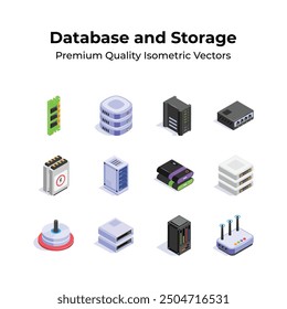 Pack of database and storage in modern isometric style