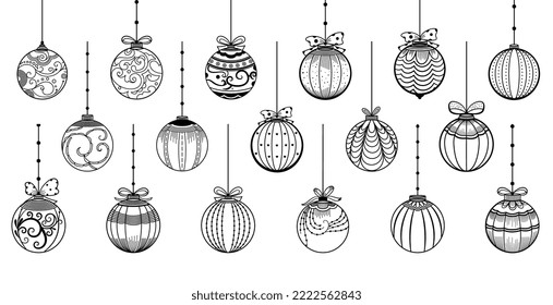 pack of decorative christmas bauble design in line style 