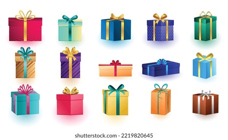 pack of decorative christmas gift boxes wrap in colorful paper