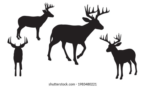 pack of Deers vector silhouette illustration isolated on white background